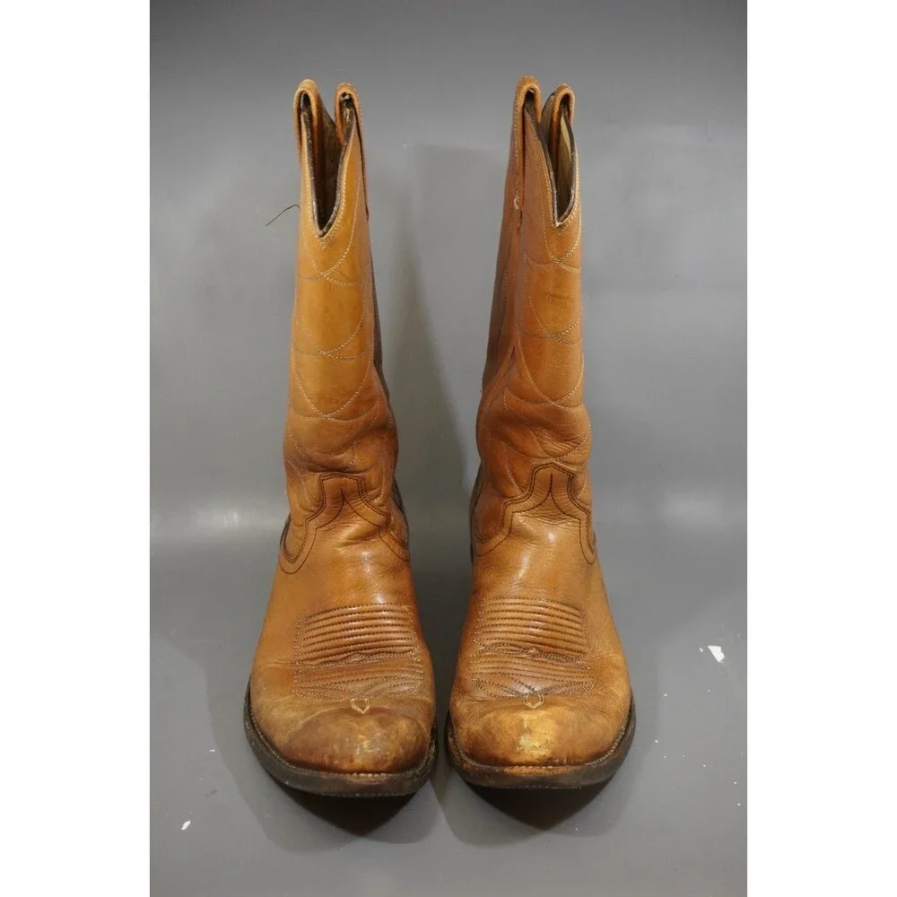 Vtg 60s Acme Honey Cognac Leather Cowboy Boots Mens 9 Avonite Hypalon Work